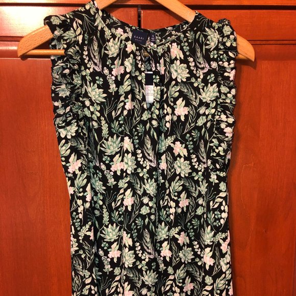 Kaari Blue Tops - Kaari Blue Black Floral Top Size Small NWT